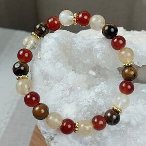 Natural Stone Bracelet, Tiger Eye, Red Agate, Clear Quartz